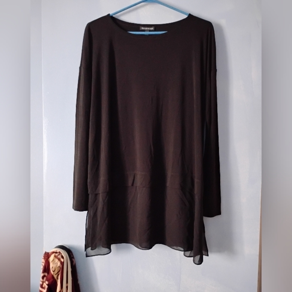 Eileen Fisher Black Jersey Silk Chiffon Trim Tunic M